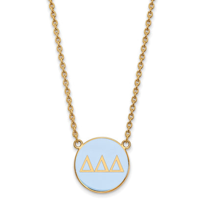 Gold Plated Sterling Silver Logoart Delta Sorority Greek Letters Large Color Enamel Pendant 18 Inch Necklace