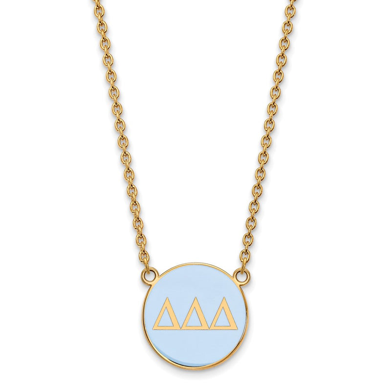 Gold Plated Sterling Silver Logoart Delta Sorority Greek Letters Large Color Enamel Pendant 18 Inch Necklace