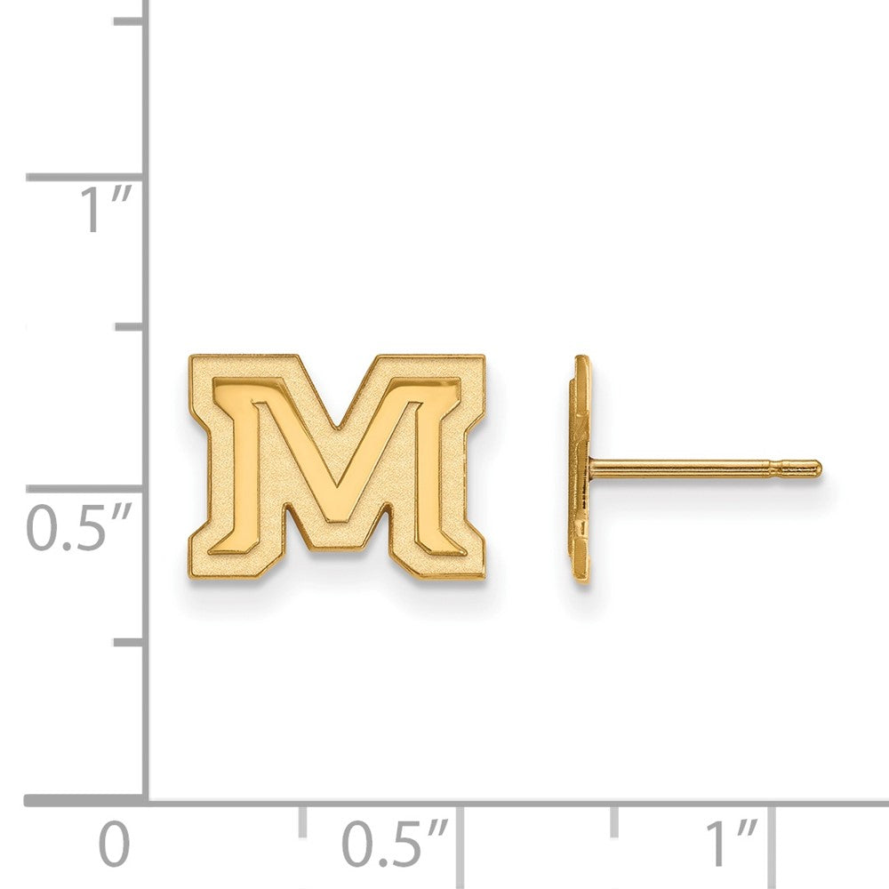 Gold Plated Sterling Silver Logoart Montana State University Letter M Extra Small Post Earrings