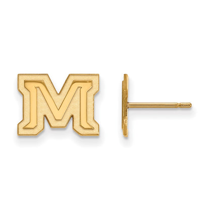Gold Plated Sterling Silver Logoart Montana State University Letter M Extra Small Post Earrings