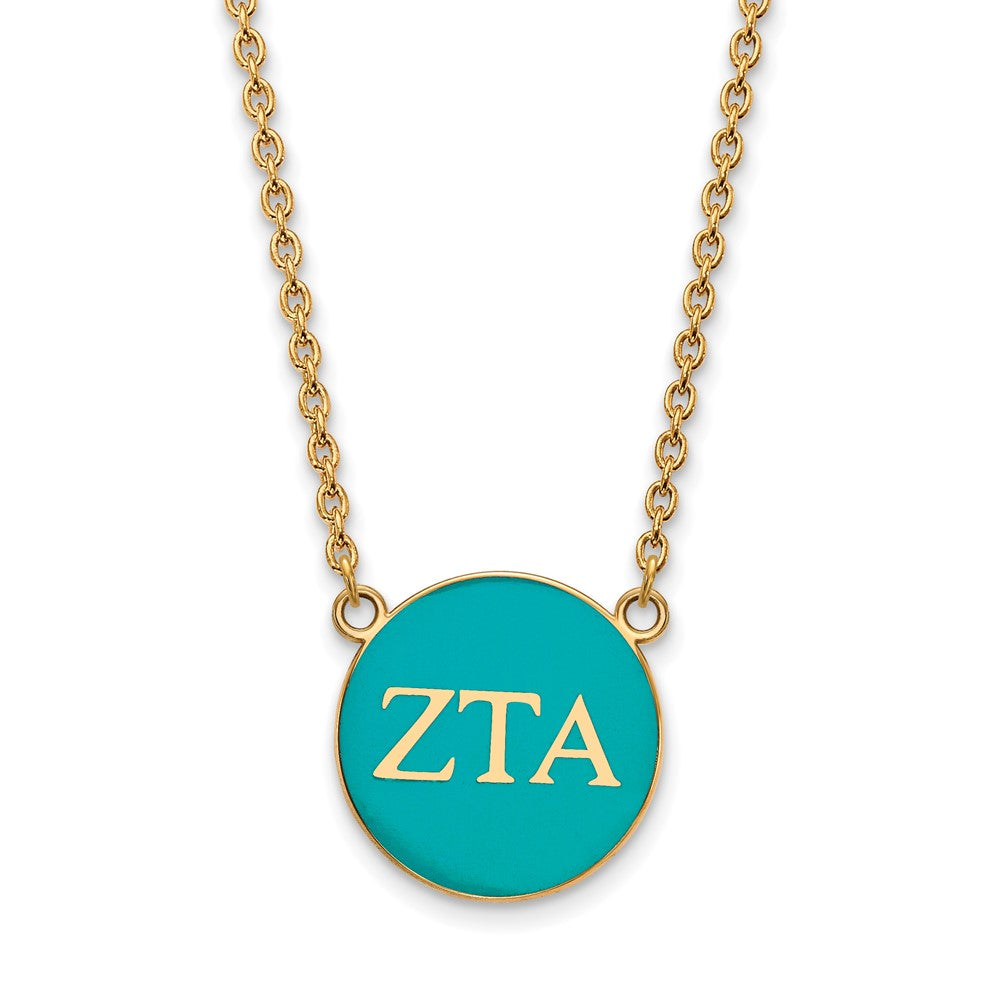 Gold Plated Sterling Silver Logoart Zeta Tau Alpha Sorority Greek Letters Large Color Enamel Pendant 18 Inch Necklace