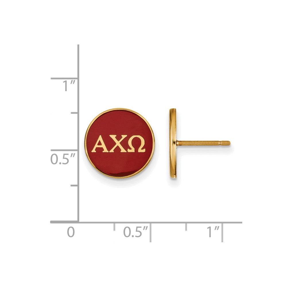 Gold Plated Sterling Silver Logoart Alpha Chi Omega Sorority Greek Letters Color Enamel Post Earrings