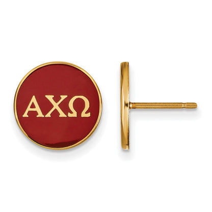 Gold Plated Sterling Silver Logoart Alpha Chi Omega Sorority Greek Letters Color Enamel Post Earrings