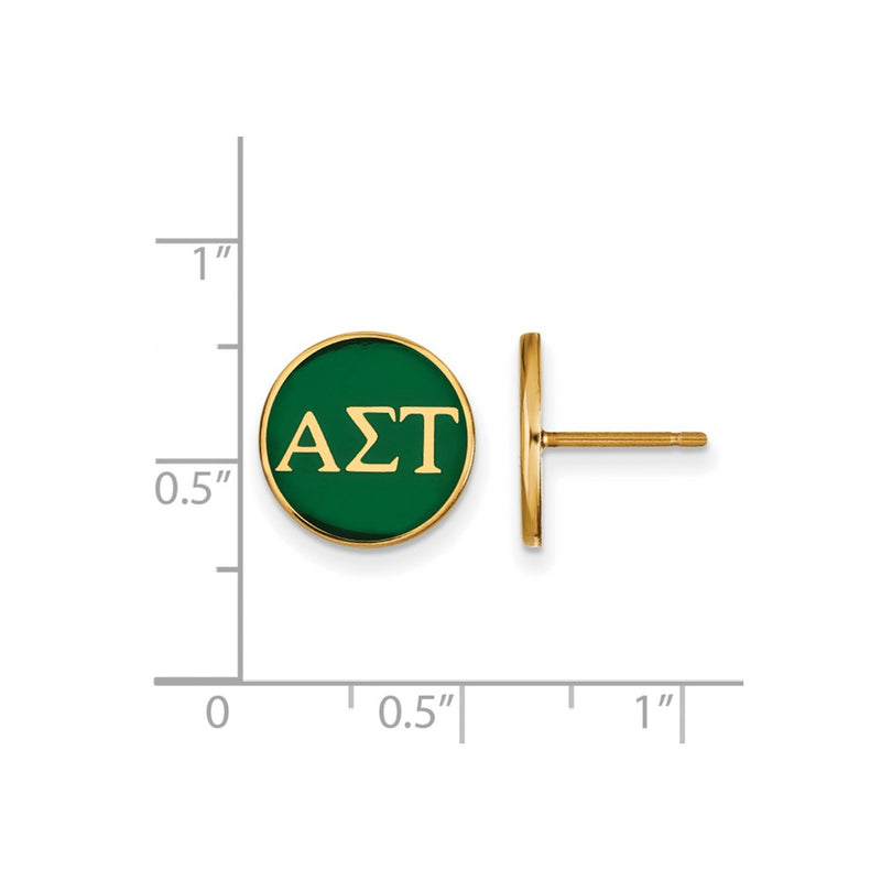 Gold Plated Sterling Silver Logoart Alpha Sigma Tau Sorority Greek Letters Color Enamel Post Earrings