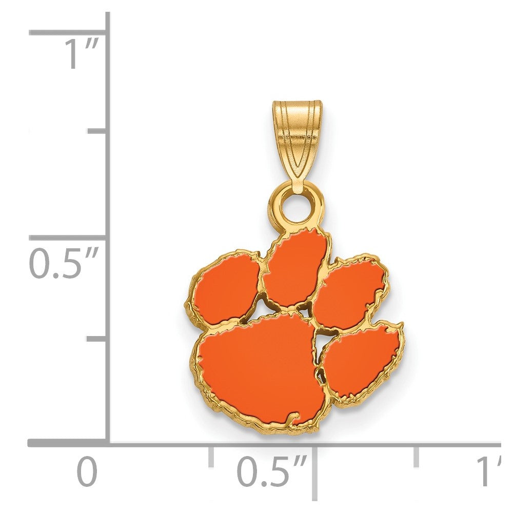 Gold Plated Sterling Silver Logoart Clemson University Tiger Paw Small Enameled Pendant