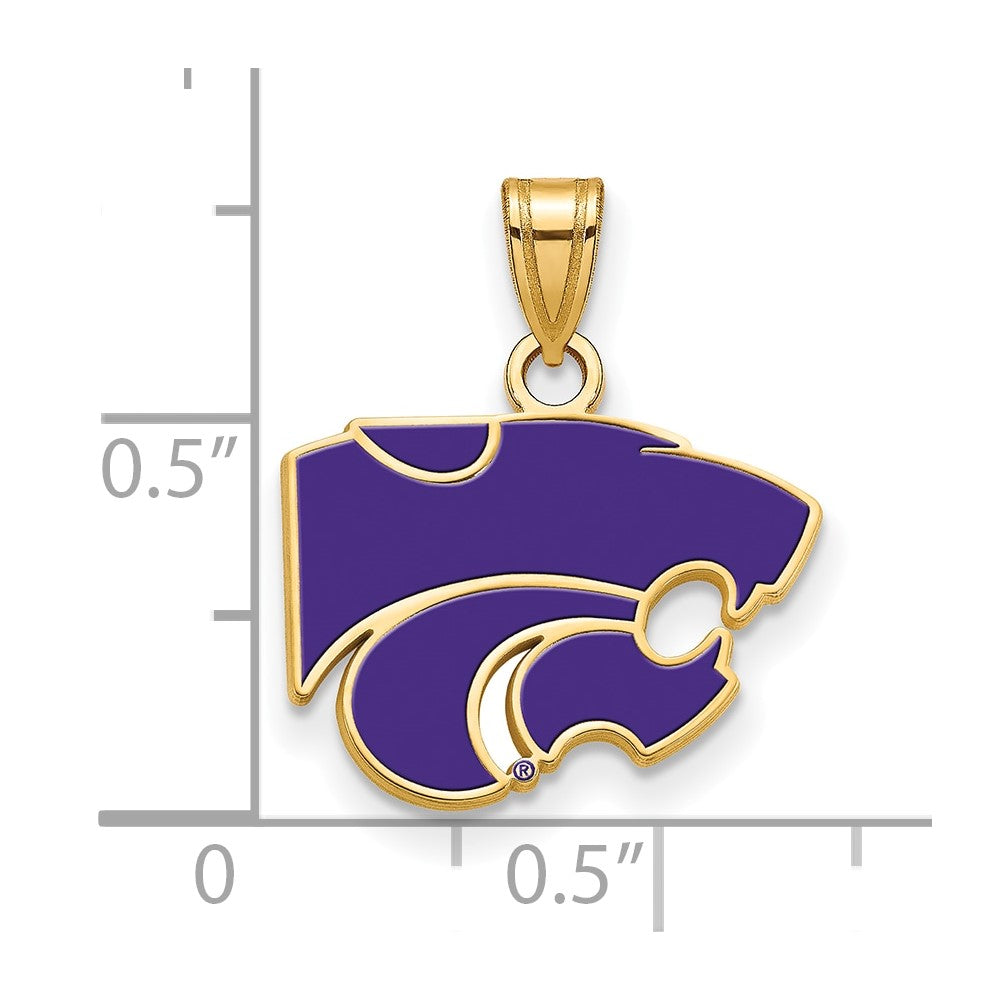 Gold Plated Sterling Silver Logoart Kansas State University Wildcat Small Enameled Pendant