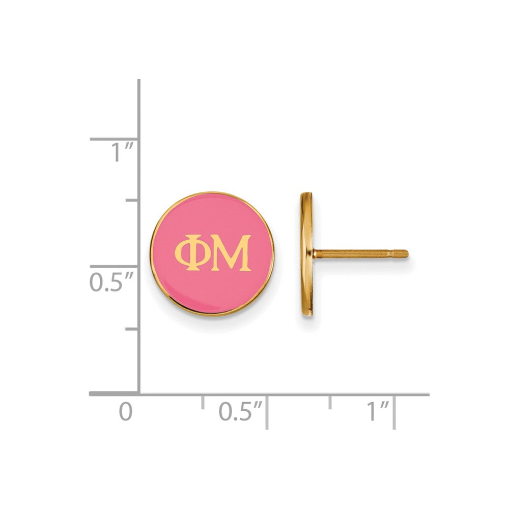 Gold Plated Sterling Silver Logoart Phi Mu Sorority Greek Letters Color Enamel Post Earrings