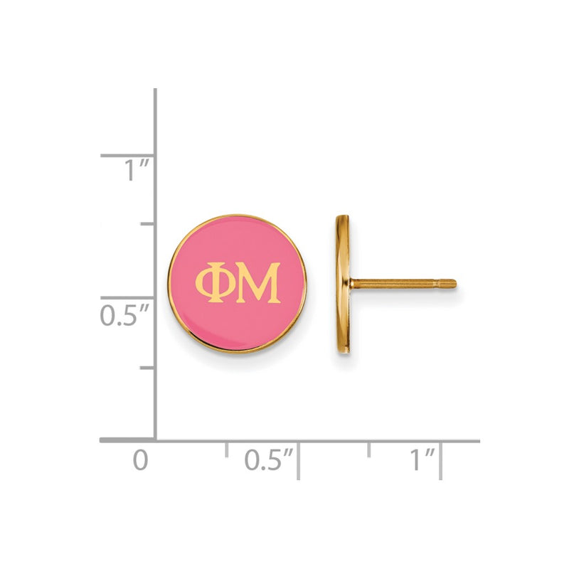 Gold Plated Sterling Silver Logoart Phi Mu Sorority Greek Letters Color Enamel Post Earrings