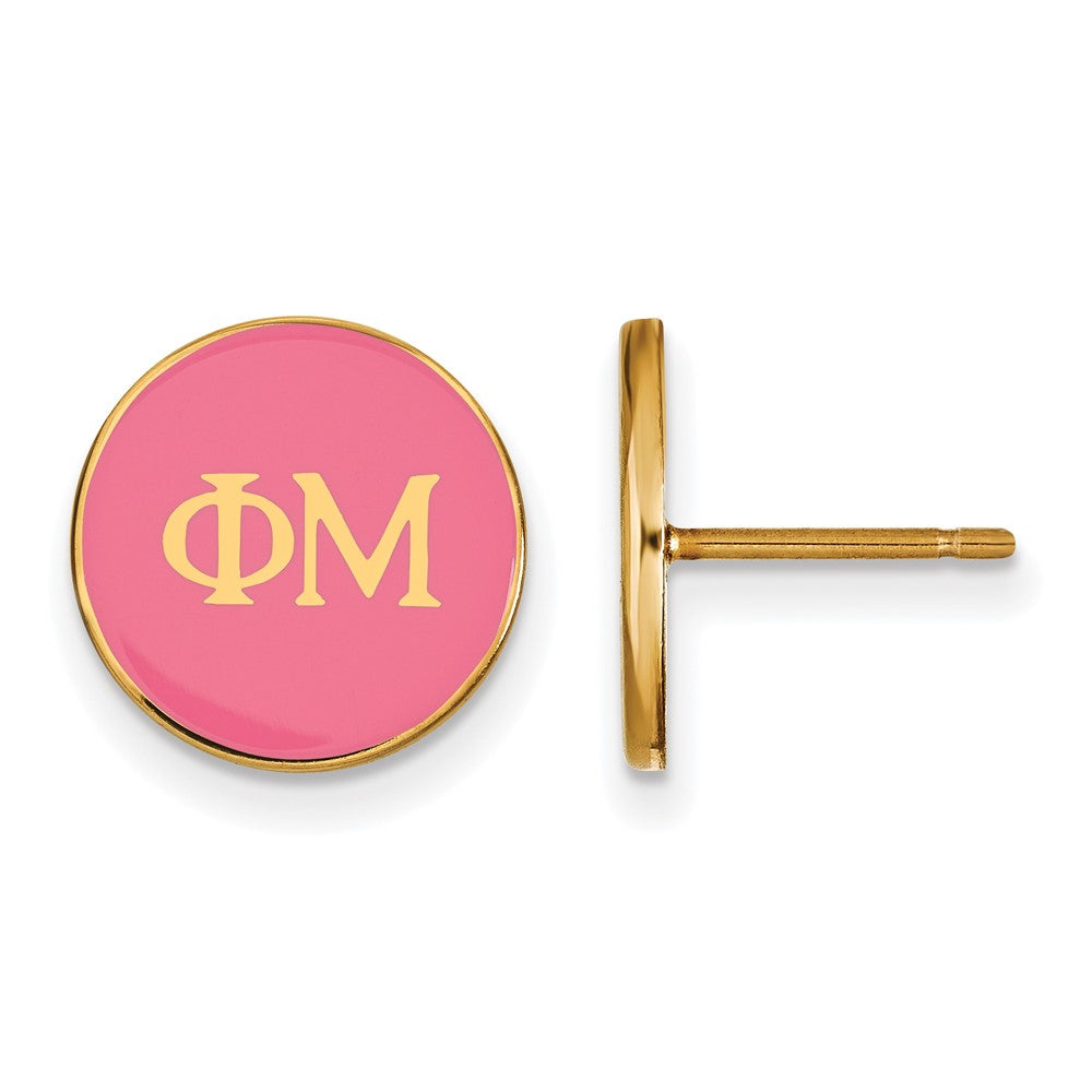 Gold Plated Sterling Silver Logoart Phi Mu Sorority Greek Letters Color Enamel Post Earrings