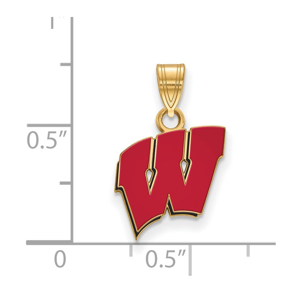 Gold Plated Sterling Silver Logoart University Of Wisconsin Letter W Small Enameled Pendant