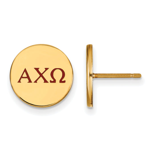 Gold Plated Sterling Silver Logoart Alpha Chi Omega Sorority Greek Letters Color Enamel Post Earrings
