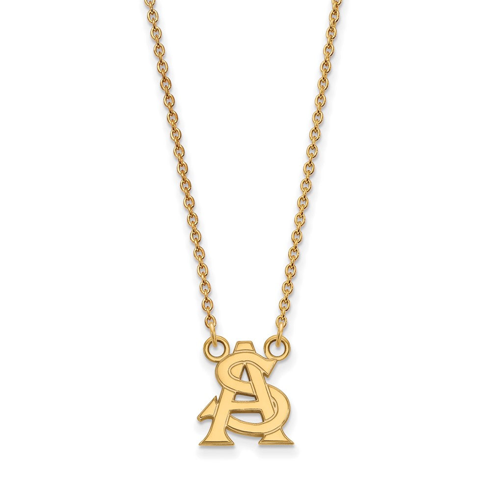 Gold Plated Sterling Silver Logoart Arizona State University Small Pendant 18 Inch Necklace