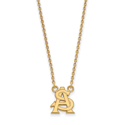 Gold Plated Sterling Silver Logoart Arizona State University Small Pendant 18 Inch Necklace