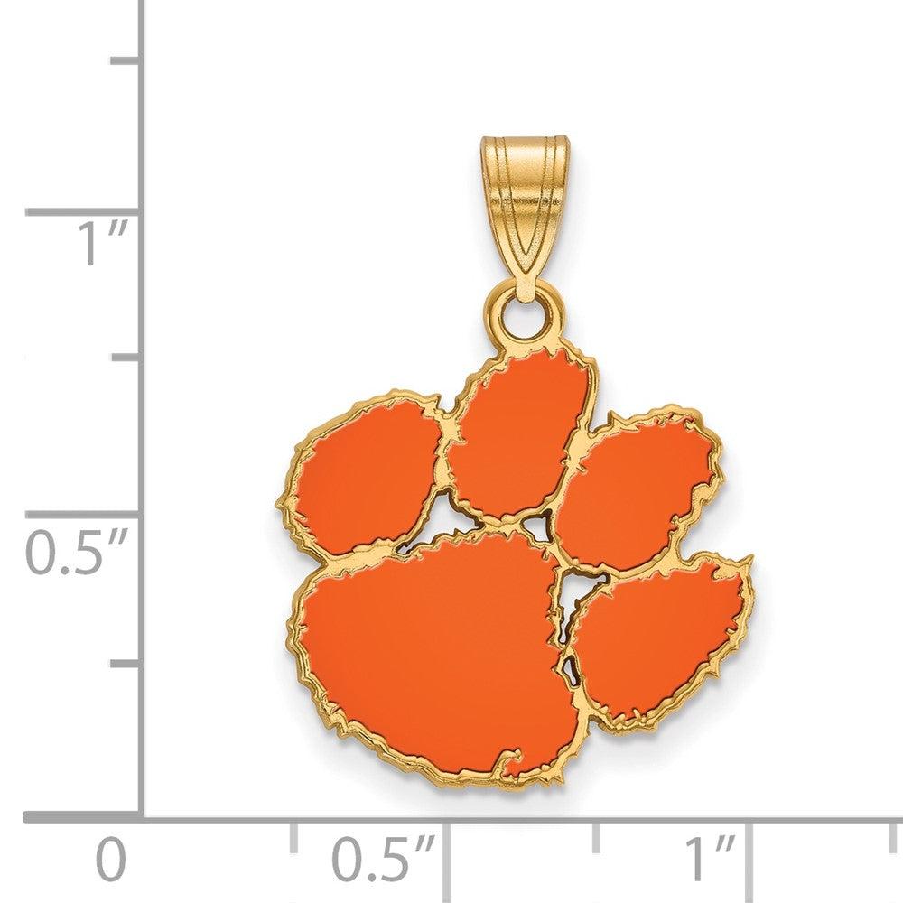 Gold Plated Sterling Silver Logoart Clemson University Tiger Paw Large Enameled Pendant