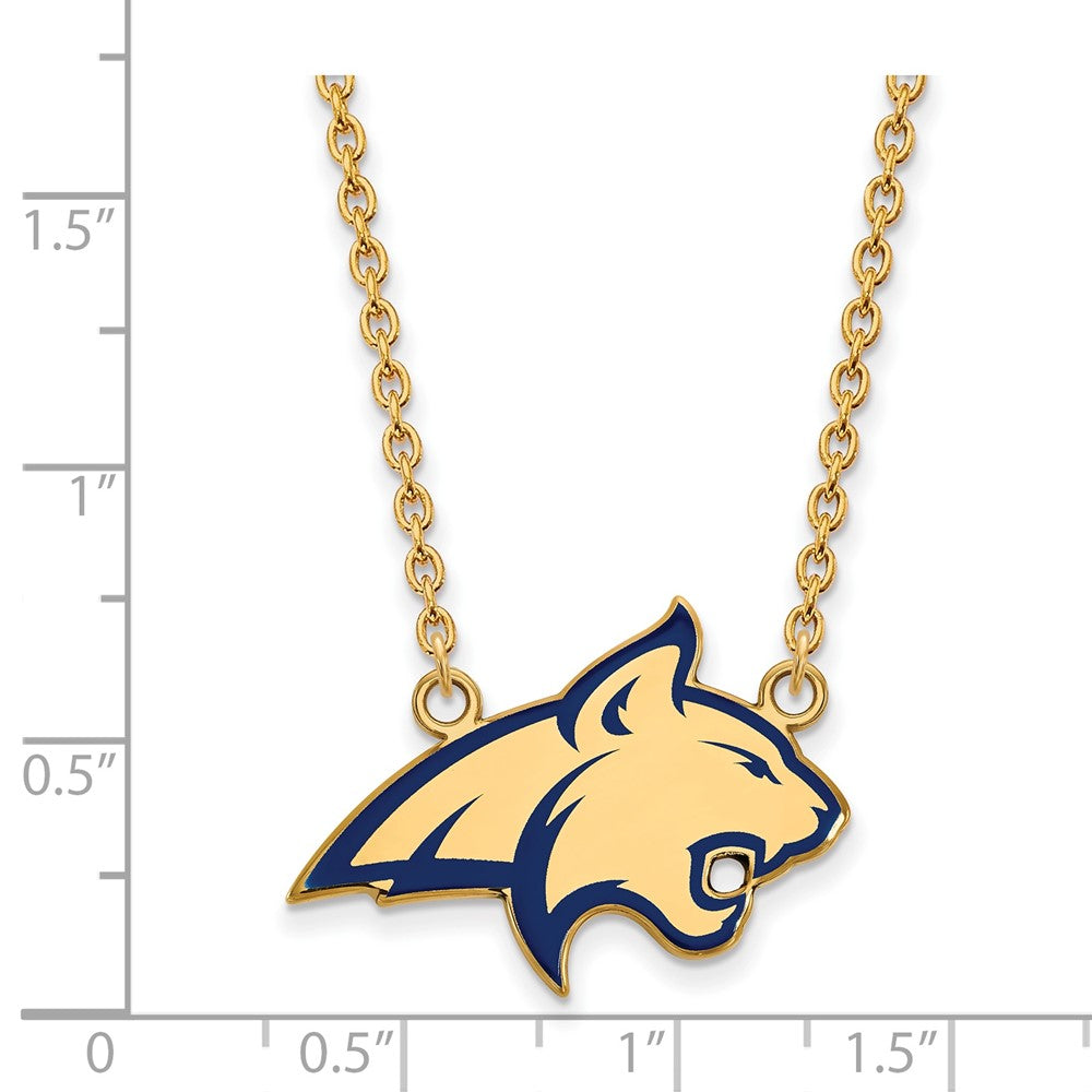 Gold Plated Sterling Silver Logoart Montana State University Bobcat Large Enameled Pendant 18 Inch Necklace