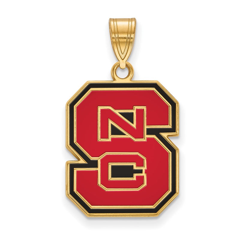 Gold Plated Sterling Silver Logoart North Carolina State University N C S Large Enameled Pendant