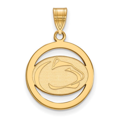 Gold Plated Sterling Silver Logoart Penn State University Lion Medium Circle Pendant