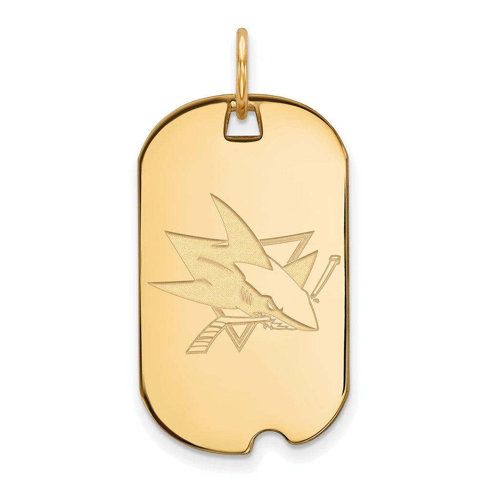 Gold Plated Sterling Silver Nhl Logoart San Jose Sharks Small Dog Tag Pendant