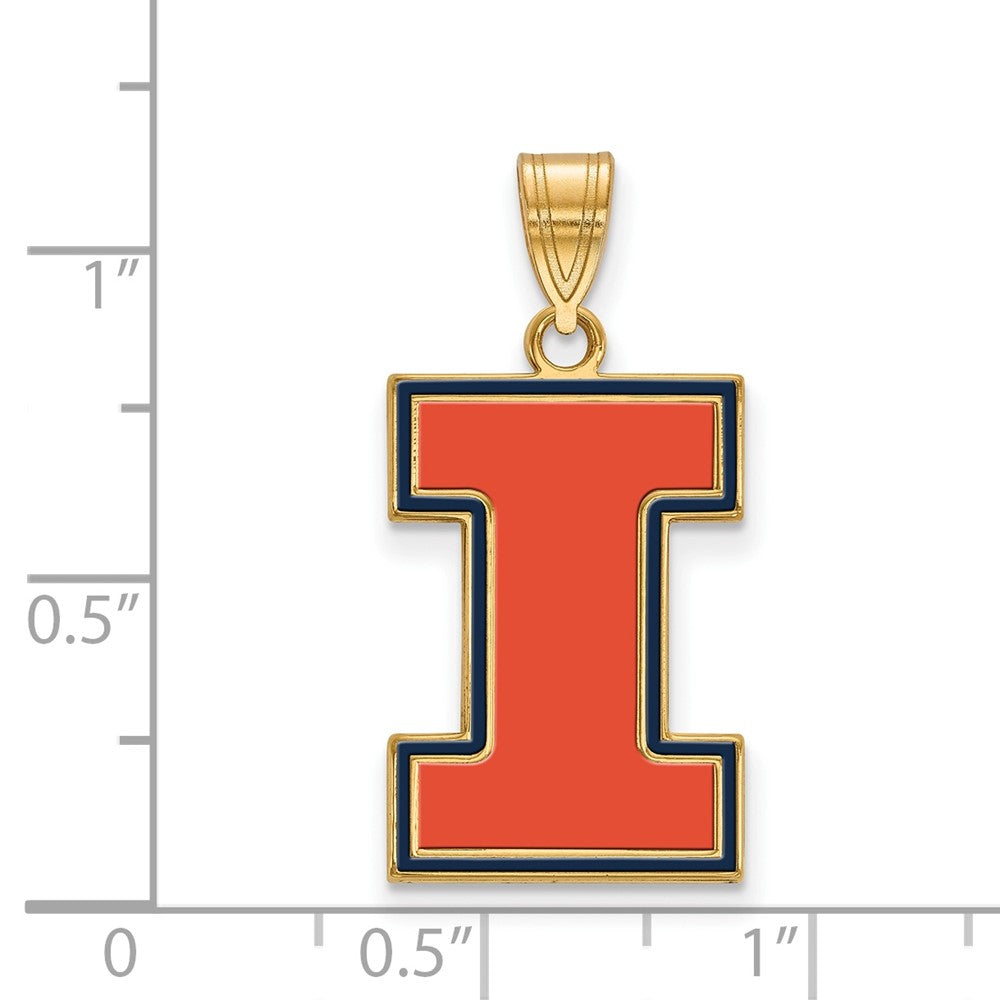Gold Plated Sterling Silver Logoart University Of Illinois Letter I Large Enameled Pendant