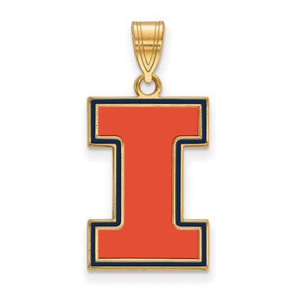 Gold Plated Sterling Silver Logoart University Of Illinois Letter I Large Enameled Pendant