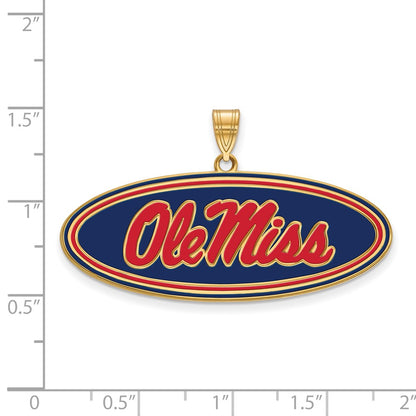 Gold Plated Sterling Silver Logoart University Of Mississippi Ole Miss Large Oval Enameled Pendant