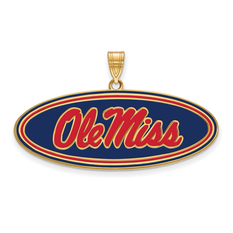 Gold Plated Sterling Silver Logoart University Of Mississippi Ole Miss Large Oval Enameled Pendant