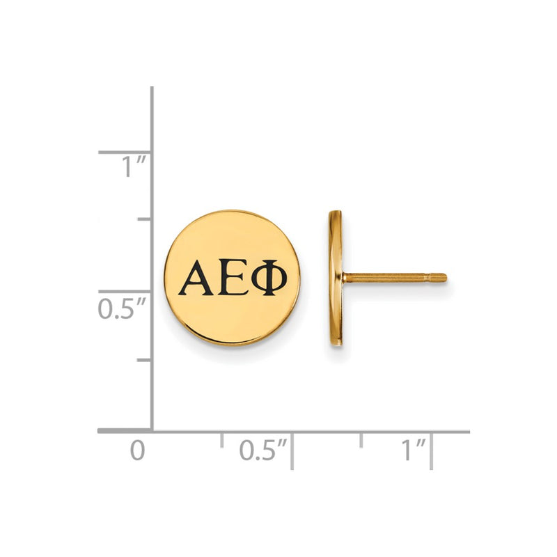 Gold Plated Sterling Silver Logoart Alpha Epsilon Phi Sorority Greek Letters Black Enamel Post Earrings