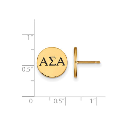Gold Plated Sterling Silver Logoart Alpha Sigma Sorority Greek Letters Black Enamel Post Earrings