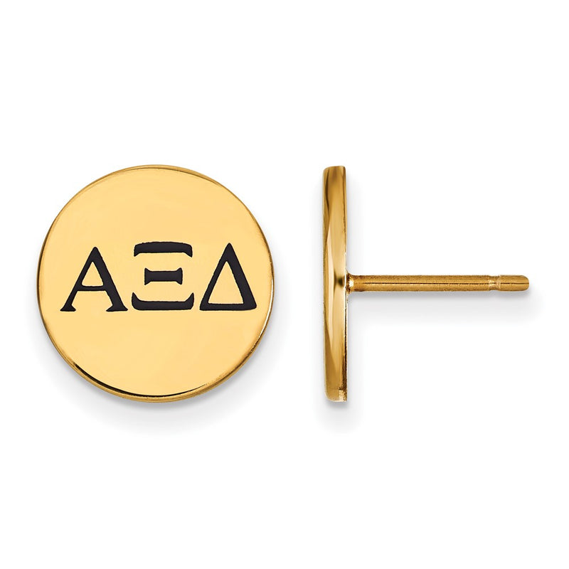 Gold Plated Sterling Silver Logoart Alpha Xi Delta Sorority Greek Letters Black Enamel Post Earrings