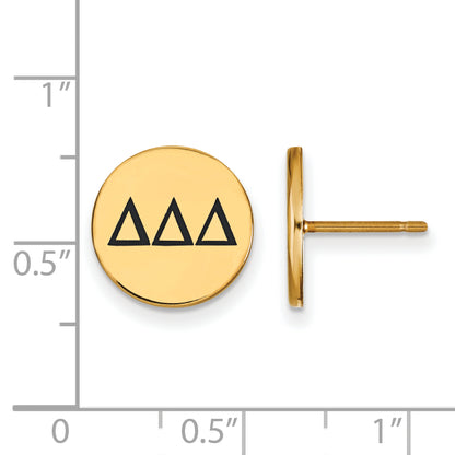 Gold Plated Sterling Silver Logoart Delta Sorority Greek Letters Black Enamel Post Earrings