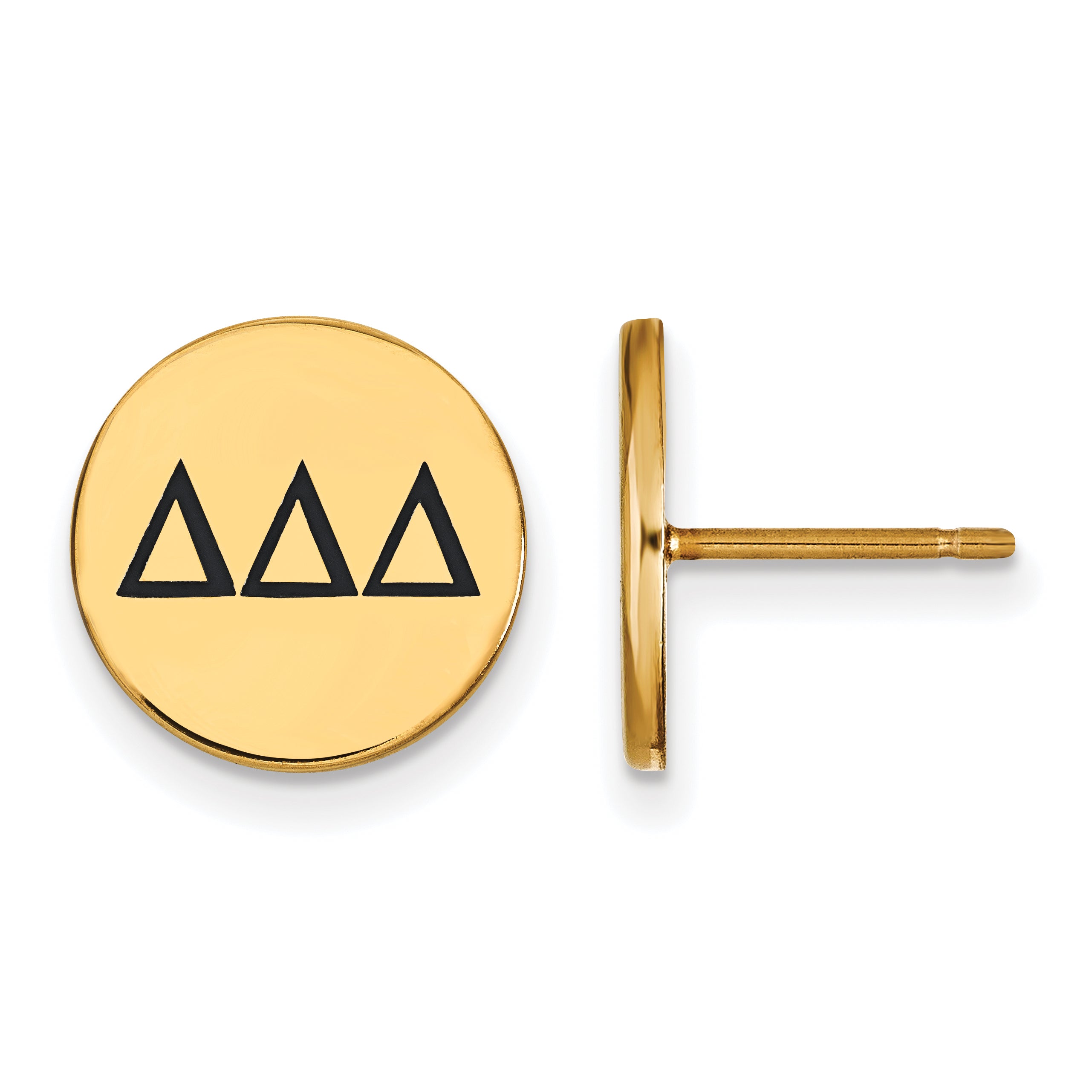 Gold Plated Sterling Silver Logoart Delta Sorority Greek Letters Black Enamel Post Earrings