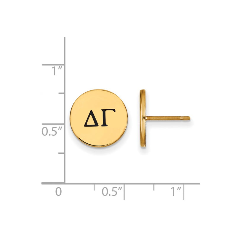 Gold Plated Sterling Silver Logoart Delta Gamma Sorority Greek Letters Black Enamel Post Earrings
