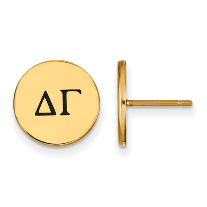 Gold Plated Sterling Silver Logoart Delta Gamma Sorority Greek Letters Black Enamel Post Earrings