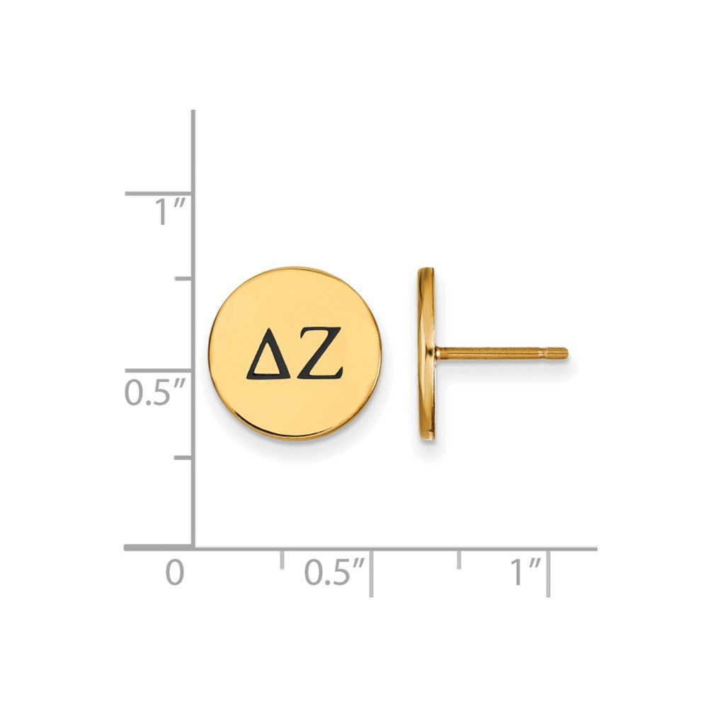 Gold Plated Sterling Silver Logoart Delta Zeta Sorority Greek Letters Black Enamel Post Earrings