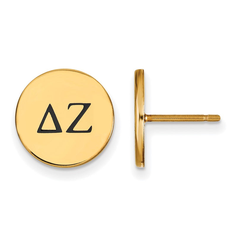 Gold Plated Sterling Silver Logoart Delta Zeta Sorority Greek Letters Black Enamel Post Earrings