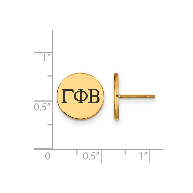 Gold Plated Sterling Silver Logoart Gamma Phi Beta Sorority Greek Letters Black Enamel Post Earrings
