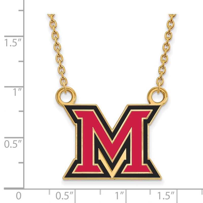Gold Plated Sterling Silver Logoart Miami University Ohio Letter M Large Enameled Pendant 18 Inch Necklace