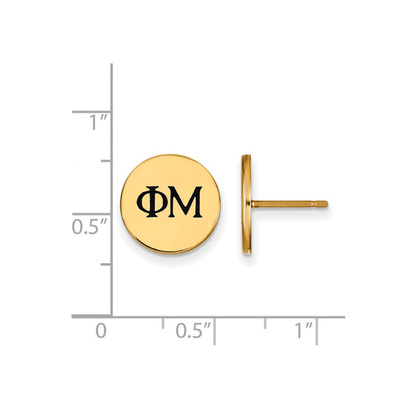 Gold Plated Sterling Silver Logoart Phi Mu Sorority Greek Letters Black Enamel Post Earrings