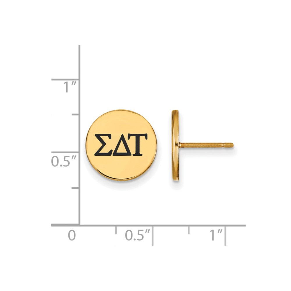 Gold Plated Sterling Silver Logoart Sigma Delta Tau Sorority Greek Letters Black Enamel Post Earrings
