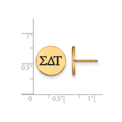 Gold Plated Sterling Silver Logoart Sigma Delta Tau Sorority Greek Letters Black Enamel Post Earrings