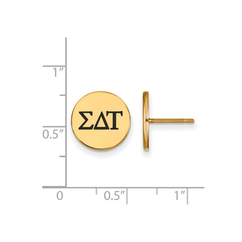 Gold Plated Sterling Silver Logoart Sigma Delta Tau Sorority Greek Letters Black Enamel Post Earrings