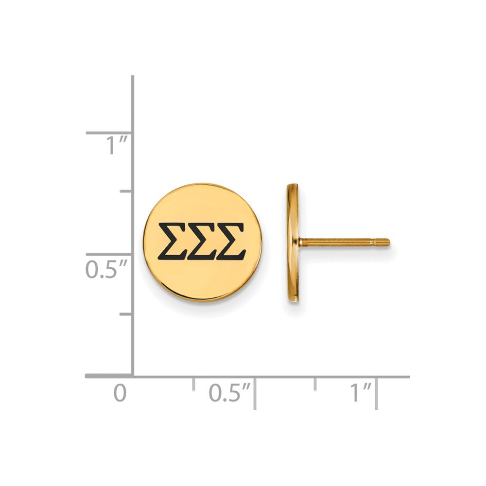 Gold Plated Sterling Silver Logoart Sigma Sorority Greek Letters Black Enamel Post Earrings