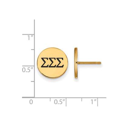 Gold Plated Sterling Silver Logoart Sigma Sorority Greek Letters Black Enamel Post Earrings