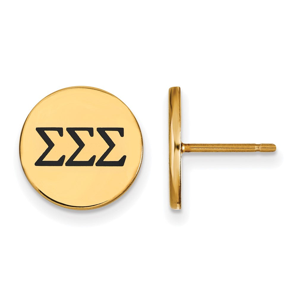 Gold Plated Sterling Silver Logoart Sigma Sorority Greek Letters Black Enamel Post Earrings