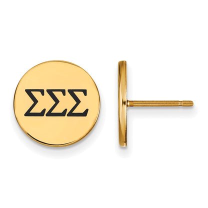 Gold Plated Sterling Silver Logoart Sigma Sorority Greek Letters Black Enamel Post Earrings