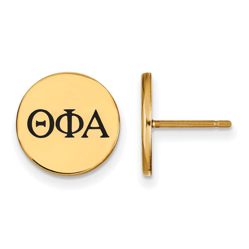 Gold Plated Sterling Silver Logoart Theta Phi Alpha Sorority Greek Letters Black Enamel Post Earrings