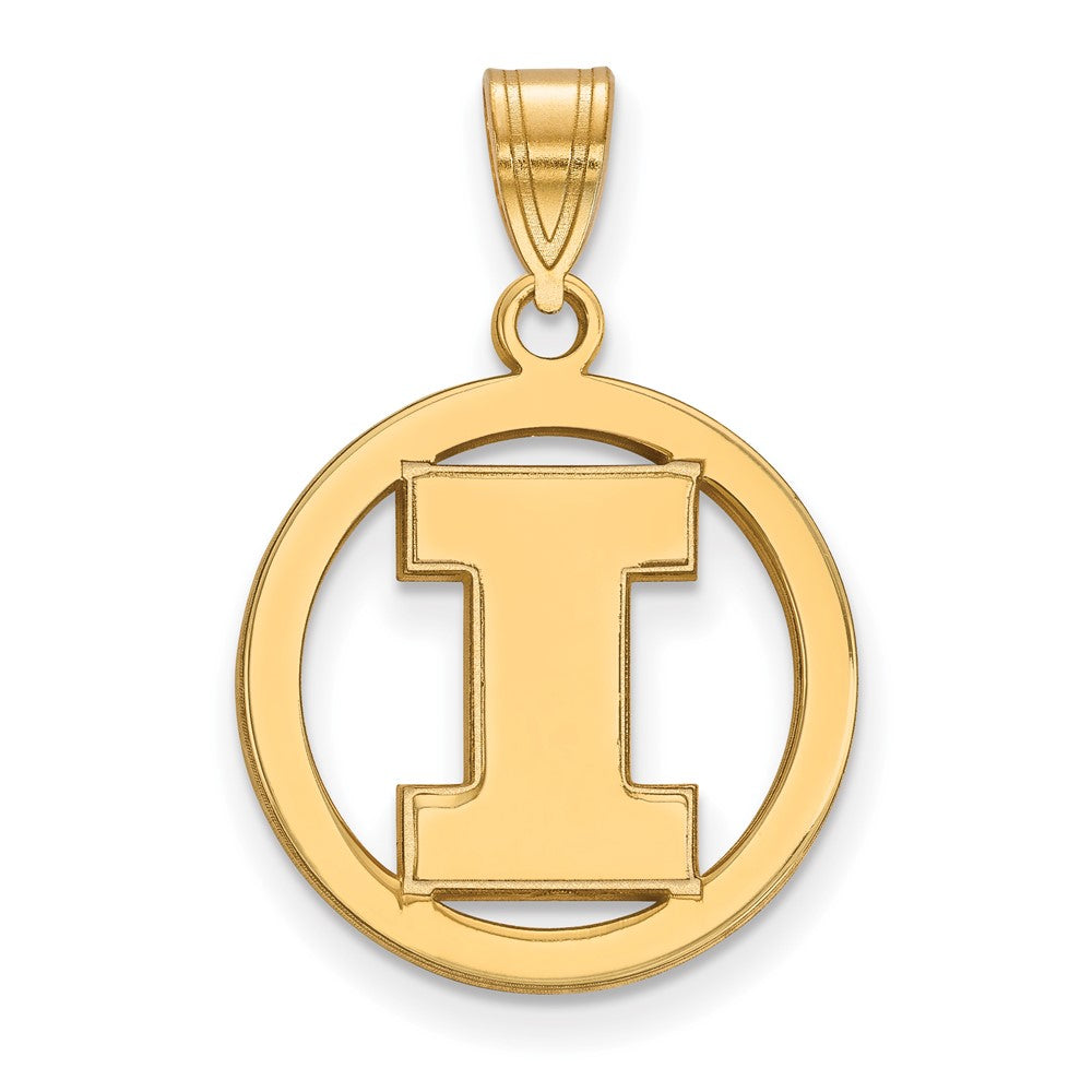 Gold Plated Sterling Silver Logoart University Of Illinois Letter I Medium Circle Pendant