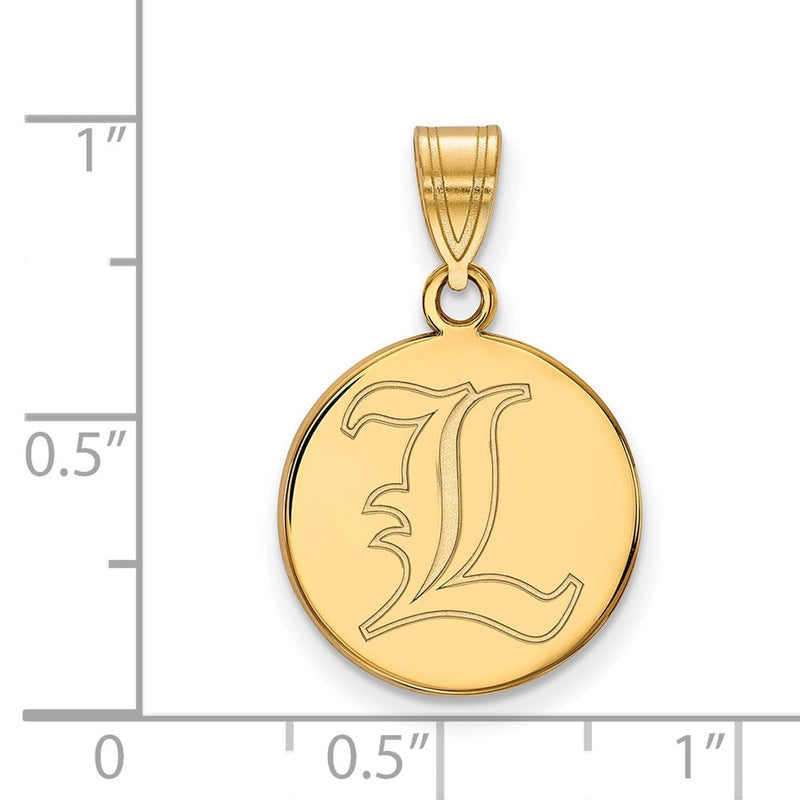 Gold Plated Sterling Silver Logoart University Of Louisville Letter L Medium Disc Pendant