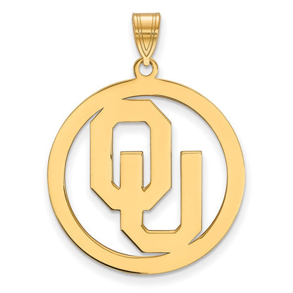 Gold Plated Sterling Silver Logoart University Of Oklahoma O U Extra Large Circle Pendant