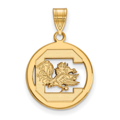 Gold Plated Sterling Silver Logoart University Of South Carolina Medium Circle Pendant
